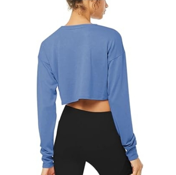 Bestisn Long Sleeve Crop Sweatshirt Top with Thumb Hole Blue - Picture 4 of 5